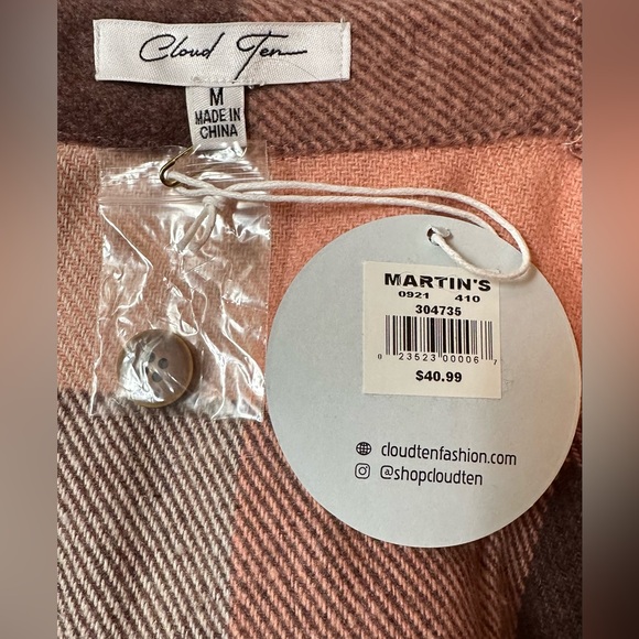 Cloud Ten Pink Plaid Button Down Flannel; size Medium; NWT - Picture 6 of 7